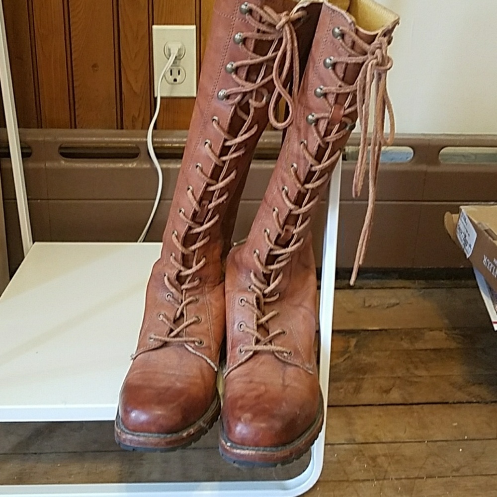 Frye lace-up campus boot tan marbled leather Sz 9